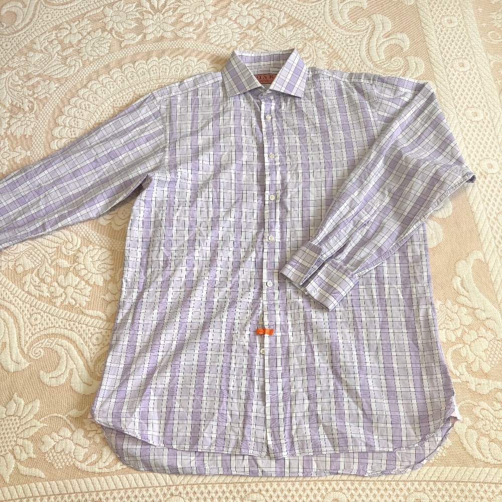 SOLD Thomas Pink Mens Dress Shirt French Cuff Multicolor Check Size 15.5 / 34